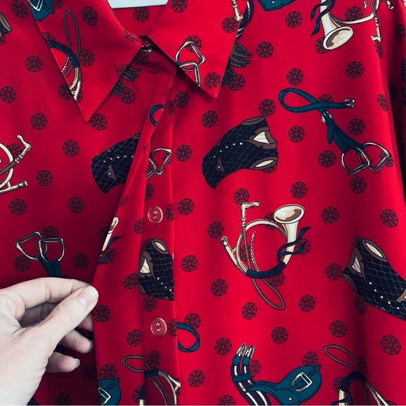 Chaus Vintage Blouse, Size 10, Red,  Fox Hunt, Equestrian Theme, Western Wear - Picture 5 of 16